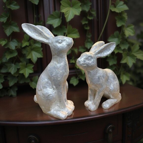 Unbranded Other - Faux Capiz Bunny Pair French Country Coastal Shabby Chic Farmhouse Decor